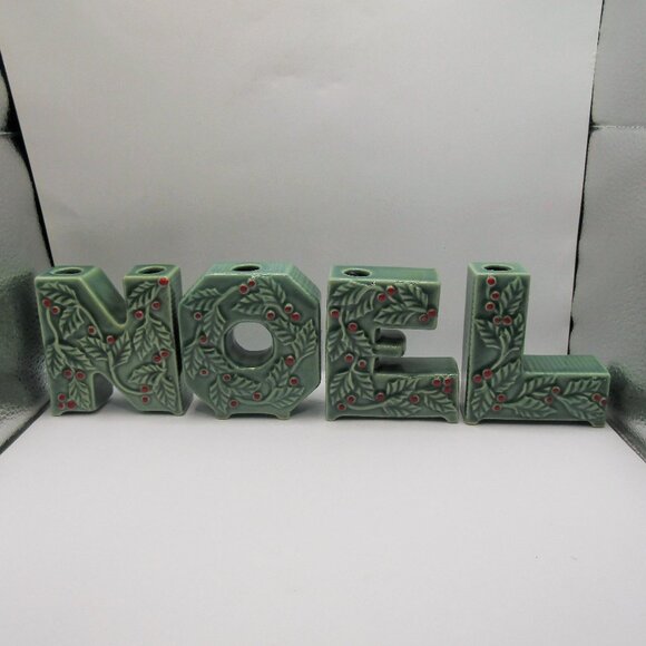 Lipper & Mann Creations Ceramic NOEL Candle Holders - Picture 1 of 15